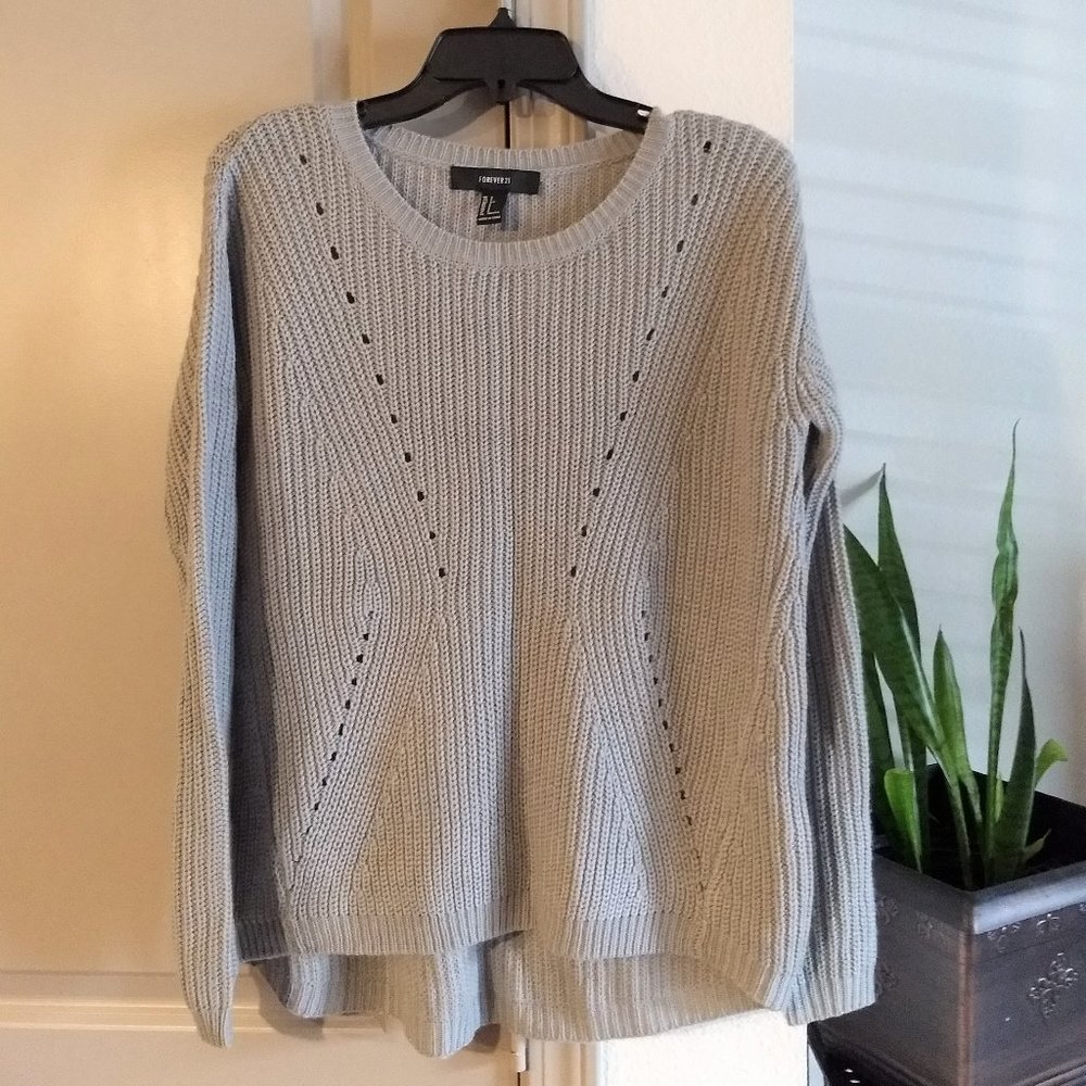 💕Oversized Sweater Grey Pointelle Knit Forever 21